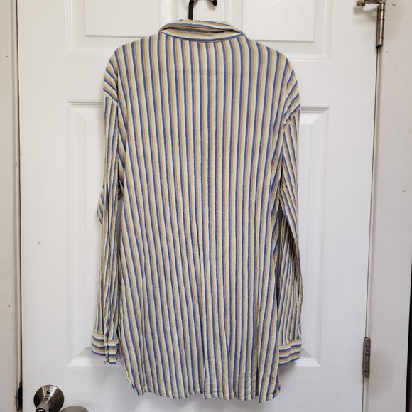 Cotton On Blue Green Tan White Striped Long Sleeve Button Up Tunic Shirt - Picture 5 of 6
